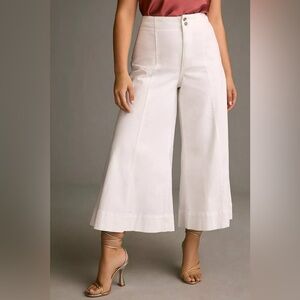 Anthro Wide Leg Crop Pants in White